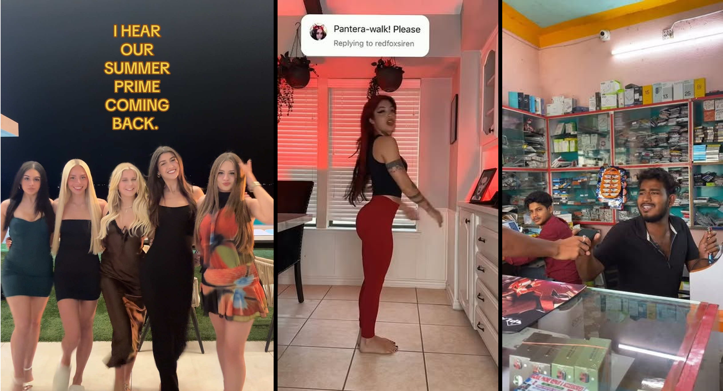 Five trending video format icons displayed on vibrant summer-themed background for viral content marketing trends