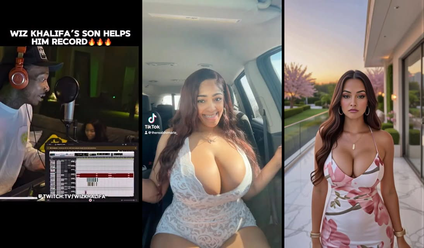 Wiz Khalifa and his son collaborating in a recording studio, creating authentic content that's going viral on social media